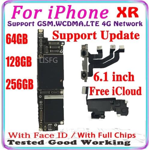 For iPhone XR Motherboards XR X R 64GB 256GB With Face ID Support 4G LTE Network logic board Full chips good working mainboards