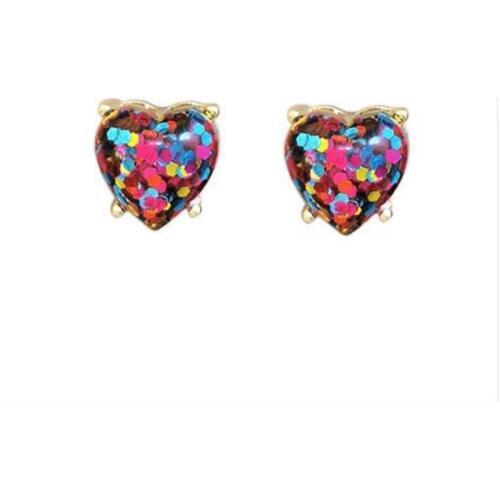 Shinny Heart Glitter Stud Earrings Various Color Spade Cute Stud Earrings for Women Button Earrings
