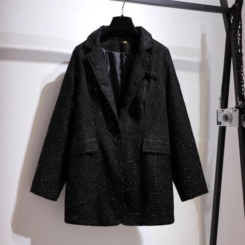 150Kg Plus size womens spring temperament long-sleeved sequined blazers bust 153cm 6XL 7XL 8XL 9XL 10XL mid-length loose suit