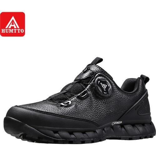 Humtto Outdoor Camping Hiking Shoes for Mens Black/Blue Anti-skid Waterproof Leather Trekking Men Boots Trend Sports Sneakers