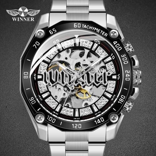 Silver Black Style Steel Mens Skeleton Mechanical Automatic Watches For Men Luxury Fashion WristWatch Relogio Masculino