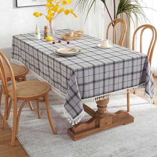 Plaid Pattern Decorative Table Cloth With Tassel Cotton Linen Tablecloth Rectangular Tablecloths Dining Table Cover