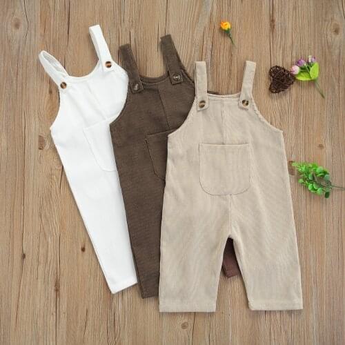 1-5Y Kids Baby Girls Suspender Pants Overalls Solid Color Corduroy Pocket Trousers Casual Loose Toddler Bib Pants Girls Clothes