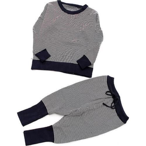 DFXD Kids Casual Sport Suits 2018 Spring New Children Clothes Long Sleeve Striped Knitted Top+Pant 2pc Children Tracksuits 2-7Y