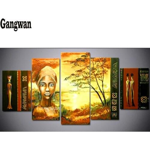 DIY diamond embroidery African woman scenery full square round diamond painting cross stitch kit mosaic 5 pcs home decoration