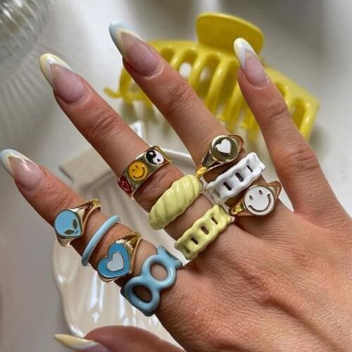 Double Layer Love Rings for Women Double Color Sweet Open Ring Dripping Oil Heart Ring Color Summer Carnival Party Jewelry