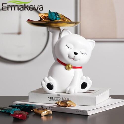 ERMAKOVA Resin Cute Cat Statue Animal Storage Figurines Home Living Room Office Shop Decoration Craft Gift