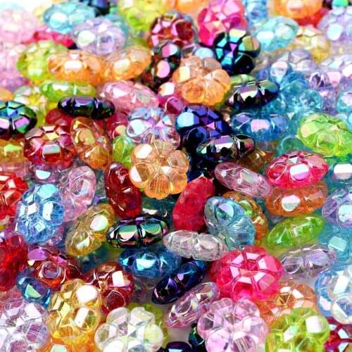 IYOE 50pcs/Lot 11mm Multicolor AB Acrylic Beads Shiny Flower Spacer Beads For Jewelry Making Bracelet Earring DIY Home Craft