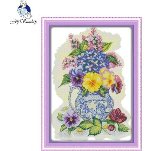 Joy Sunday flower style Three color vase cross stitch patterns designs needlepoint patterns stitchery kits for home decoration