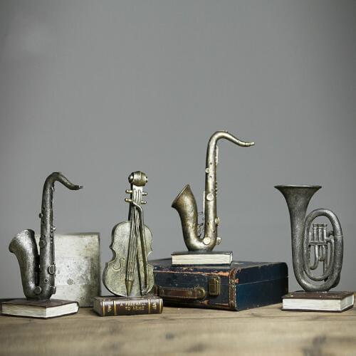 Creative Music Home Furnishing Modern Decor Ornaments Sax Violin Trumpet Instrument Model of Resin Crafts Saxophone Figure Gift