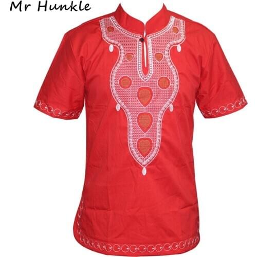 Mr Hunkle Embroidery Summer t-shirt Turtleneck Short Sleeve Mens Top Tee Smooth Casual African Traditional Dashiki Shirt button