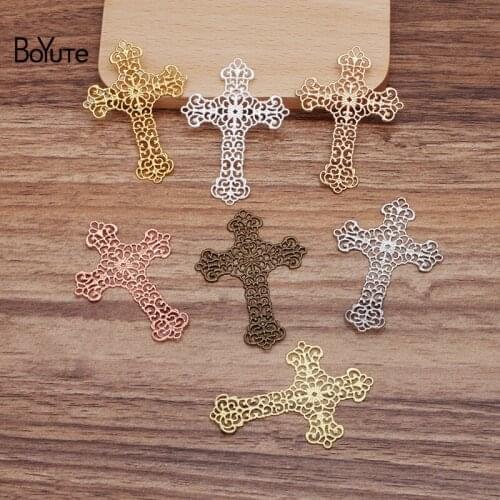 BoYuTe (50 Pieces/Lot) 37*52MM Metal Brass Filigree Cross Materials Diy Hand Made Jewelry Findings Components