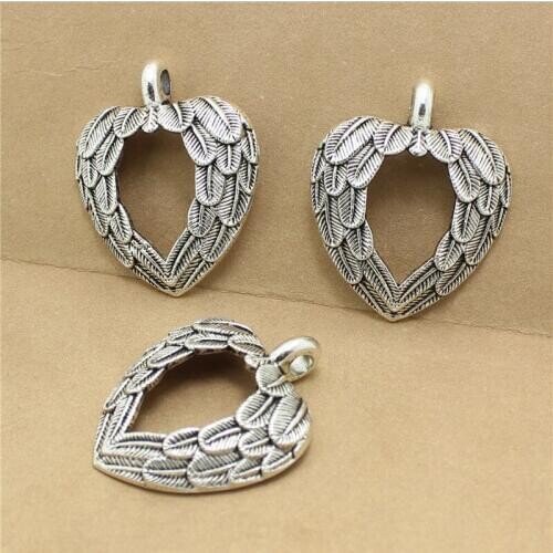 Sweet Bell 20pcs/lot 26*32mm Cameo Wings Hearts Jewelry Charm Pendant Wholesale Metal Zinc Alloy Trendy Pendant 2C187
