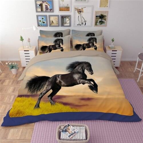 Illucity 3D black horse korean cotton duvet/doona cover set US king queen full twin size 3pcs bedclothes