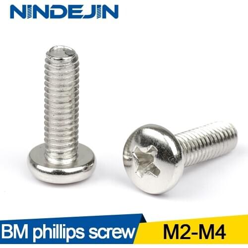 NINDEJIN 20/50pcs cross recessed BM pan head screws nickel plated carbon steel m2 m2.5 m3 m4 phillips machine screws DIN7985
