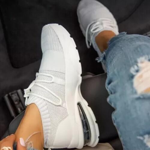 New Women Seneakers Solid Color Mesh Breathable Shoes Lace Up Ladies Shoes Outdoor Casual Sports Shoes Females Feetwear