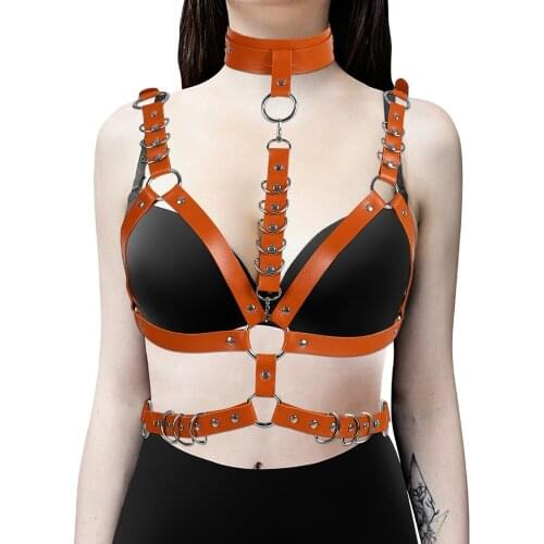Hanging Neck Punk Accessories Top Crop Harness For Women Belt Hollow Bra Pu Leather Goth Costume Festival Club Dance Rave Garter