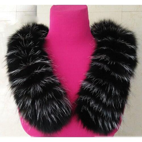 Qearlstar 100% Real Natural Fox Fur Collar Womens Coat Sweater Scarves Collar Black With White Tips Fox Fur Neck warps Zxx20