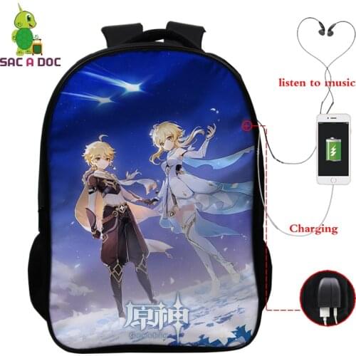 USB Backpacks Students Harajuku Bookbag 16 Inch Teenager School Bags Boys Girls 3d Back Pack Men Women Genshin Impact Book Bag