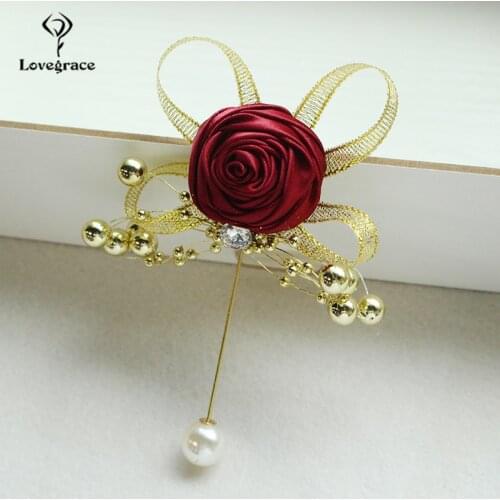 Silk Rose Brooch Women Wedding Corsage Flowers Pearl Decor Groom Boutonniere Buttonhole Wedding Planner Marriage Corsage Flowers