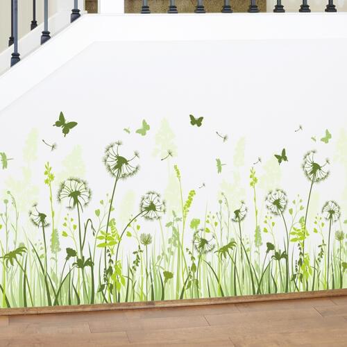 [shijuekongjian] Green Dandelion Skirting Stickers Flower Wall Decals for Living Room Baseboard Sticker Decoration Muursticker
