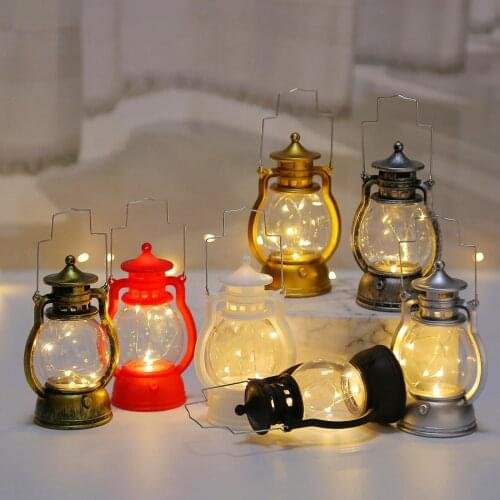 LED Vintage Lantern Plastic Retro Hanging Oil Lamp with Switch Button String Desk Table Lamps Battery Operated Lights Decoration