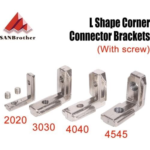 T Slot L Shape Aluminum Angle bracket Corner Interior Joint Brackets with Gurb screws for 2020 3030 4040 4545 Aluminum Profile