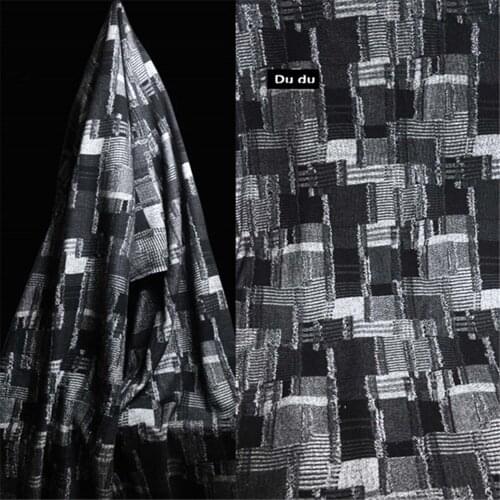 50*150cm Jacquard Texture Clothing Fabric Wool Joining together Grid Micro elastic Knitting Coat Design Fabric DIY