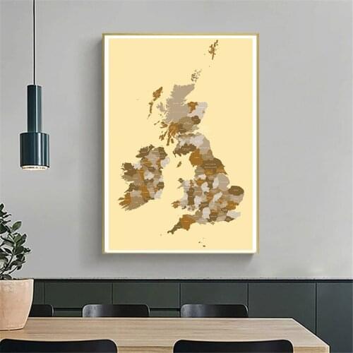 The United Kingdom Map Vintage Wall Art Poster Decorative Pictures Canvas Painting Home Decoration School Supplies Travel Gift