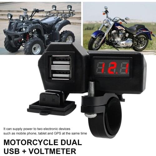 Motorcycle USB Charger 3.1A Dual USB 10-24V Waterproof with Voltage Meter Independent ON/OFF Switch for Motorcycle Electric Bike