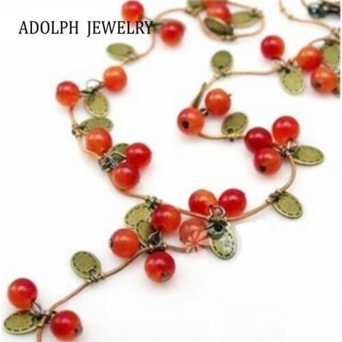 ADOLPH Jewelry RN-0331 Fashion Jewelry For Women Korean Fashion Vine Red Cherry Necklace