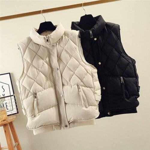 Down Cotton Padded Womens Vest Korean Trendy Pocket Waistcoat Vests Jacket Female 2021 Autumn Winter Ladies Sleeveless Coat