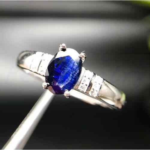 Per jewelry Natural real blue sapphire ring Free shipping 925 sterling silver 4*6mm 0.6ct gemstone F8062305
