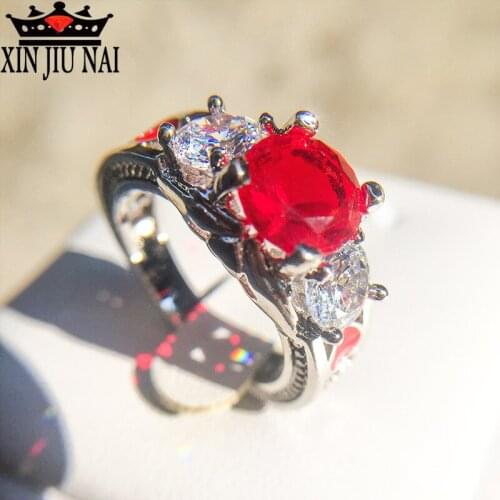 Red Zircon Silver Ring Heart-shaped Cubic Zirconia Ring Fashion Jewelry Rings For Women Bague Femme Anillos Diamond Ruby Ring