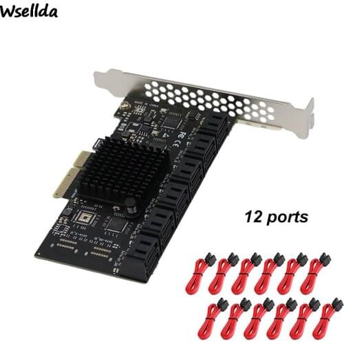 Mining 12 Port SATA 3.0 PCIe Card SATA Controller 6G Internal Adapter Converter PCI Express X4X1 To SATA Expansion Card Riser