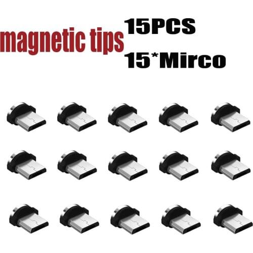 15PCS 360 Rotation Magnetic Micro USB Plug Tips For Mobile Phone Replacement Part Durable Converter Charging Cable Adapter