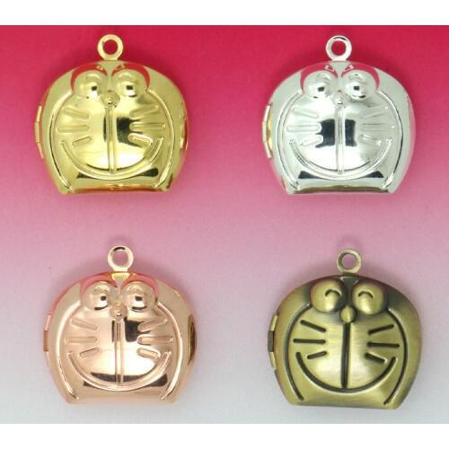 2pcs KT Cat/Ding Dang Cat Photo Locket Pendants 24*26MM DIY Jewelry Fittings Antique Bronze-Gunmetal Black-Silver