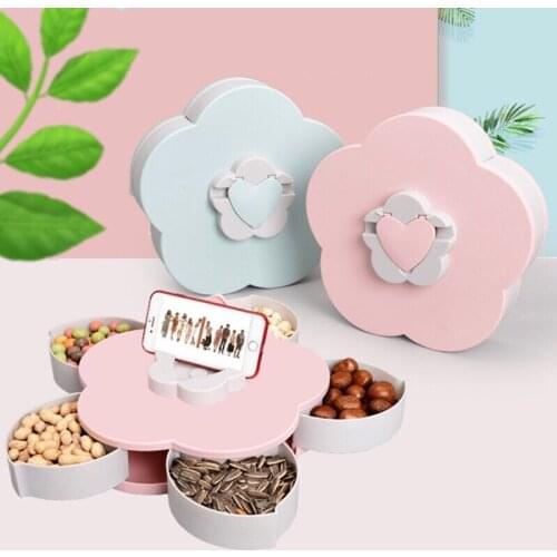 2-layer Rotating Petal Candy Box Plastic Snack Tray Case Nut Storage Box Rotation Dried Fruit Plate Wedding Gift Home Organizer