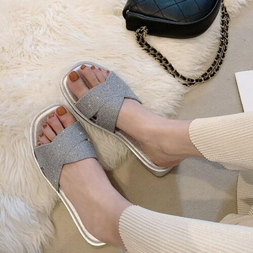 2021 Summer Fashion Women Casual Crystal Bling SexyGirl Indoor And Outside Home Slippers Ladies Sandalias Sandals BigSize36-42