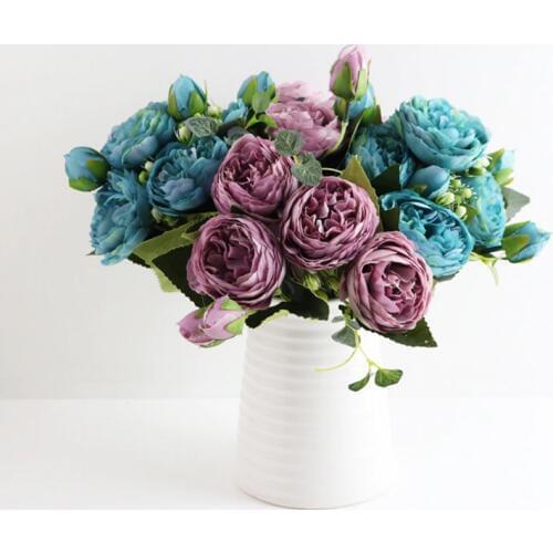 30CM Rose Pink Silk Peony Artificial Flowers Bouquet 5 Big Head and 4 Bud Cheap Fake Flowers for Home Wedding Decoration indoor