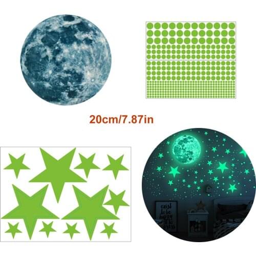 3D Wall Stickers Luminous Dots Stars and Moon Wall Decals Fluorescent Stars and Moon Wall Decor for Kids Nursery Bedroom Ceiling