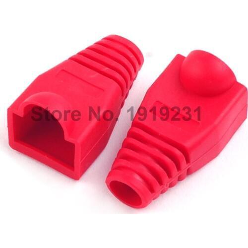50PCS RJ45 Connector Caps cat5 cat5e cat6 Multicolour Sheath Protective Sleeve for Network Connectors Ethernet Cable Red