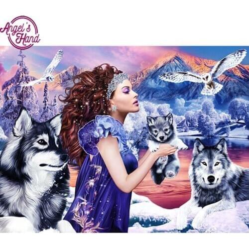 5D DIY diamond embroidery Pretty girl and wolf diamond painting Cross Stitch full square Rhinestone mosaic home decoratio
