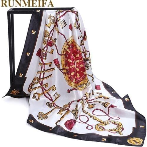 90x90cm square silk scarf for Womens hijab scarf design fashion key pattern silk scarf women accessories scarfs neckerchief