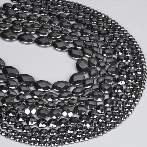 Natural Faceted Black Hematite Beads Round Coin Oval Black Flat Spacer Loose Beads For Jewelry Making DIY Bracelet Accessories