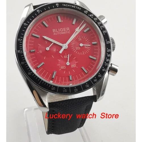 40mm bliger watch red dial Arched glass Multifunction date Automatic movement men watch-BA70