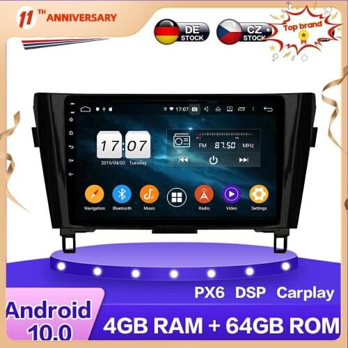For Nissan Qashqai 2014 -2019 Android 10 PX6 Car Multimedia DVD Player 4G+64GB Auto GPS Navigation Stereo radio DSP Carplay WIFI