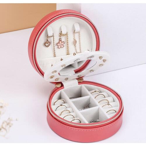 Travel Jewelry Box, Portable Round Jewelry Storage Case Display Holder for Necklace Rings Earrings Bracelets