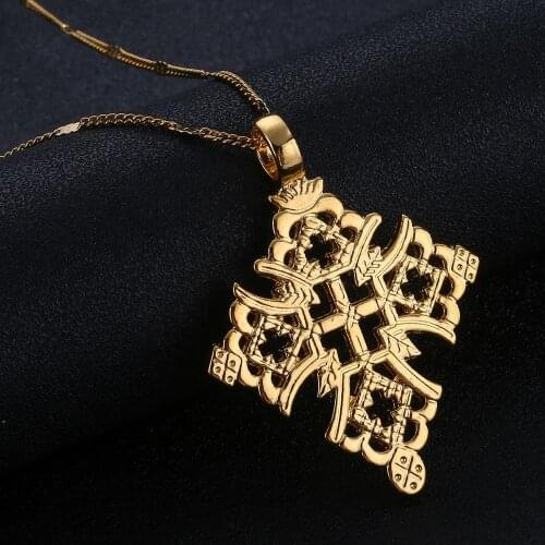 Ethiopia Cross Pendant Necklace Gold Filled Fashion Coptic Cross Chain Jewelry