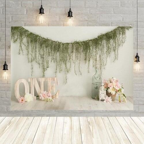 Avezano 1st Birthday Party Photography Background Spring Green Plants Pink Flower Girl Portrait Backdrops Photo Studio Photocall